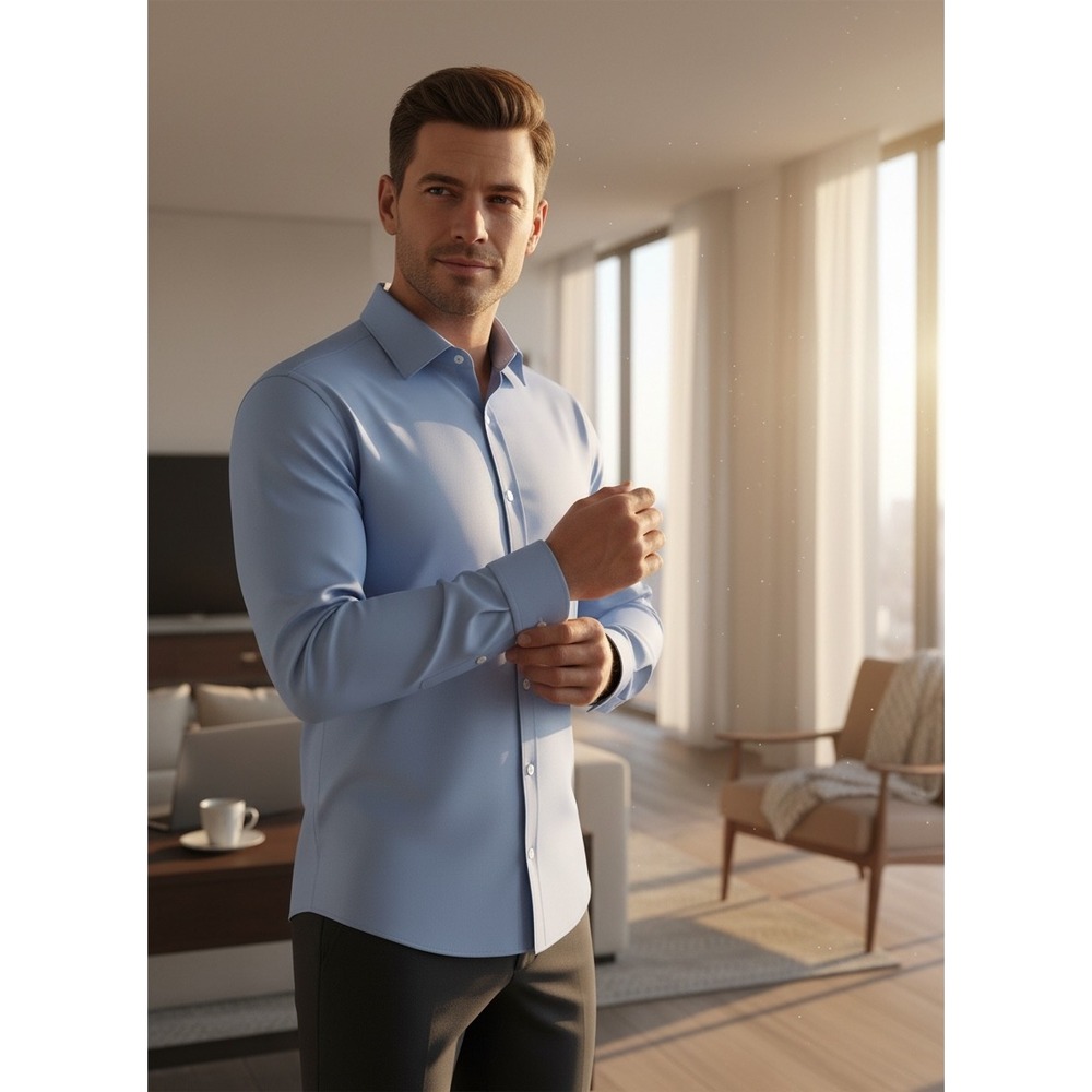 Pronto Uomo Mens Slim Fit Non-Iron Dress Shirt Light Blue 15.5 32/33 Cotton